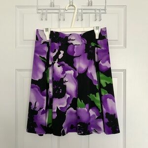 Suzy Shier Floral Skirt S Black Purple Green Leaves Mini